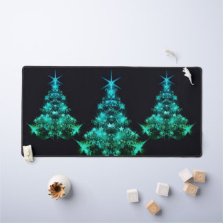 Green Shine of Stars on Christmas Tree Dark Desk Mat