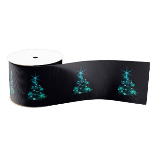 Green Shine of Stars on Christmas Tree Dark Grosgrain Ribbon