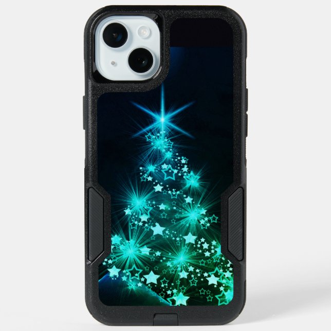 Green Shine of Stars on Christmas Tree Dark  iPhone 15 Plus Case (Back)