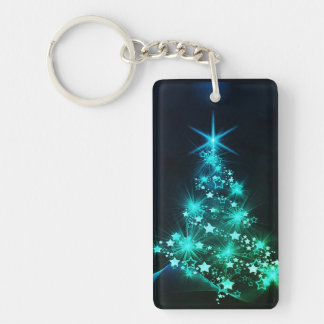 Green Shine of Stars on Christmas Tree Dark Keychain