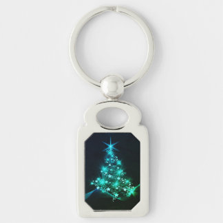 Green Shine of Stars on Christmas Tree Dark Keychain