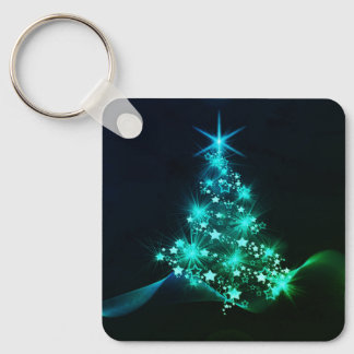 Green Shine of Stars on Christmas Tree Dark Keychain