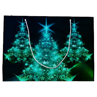Green Shine of Stars on Christmas Tree Dark  Large Gift Bag