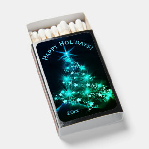 Green Shine of Stars on Christmas Tree Dark Matchboxes