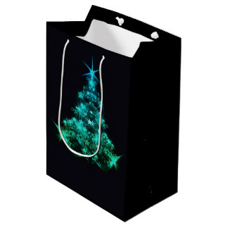 Green Shine of Stars on Christmas Tree Dark  Medium Gift Bag
