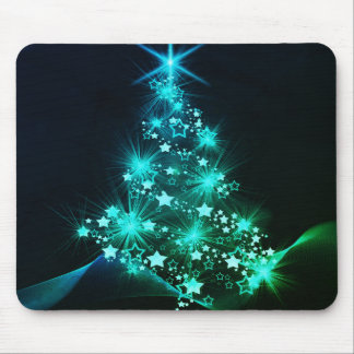 Green Shine of Stars on Christmas Tree Dark Mouse Pad