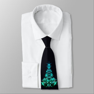 Green Shine of Stars on Christmas Tree Dark Neck Tie