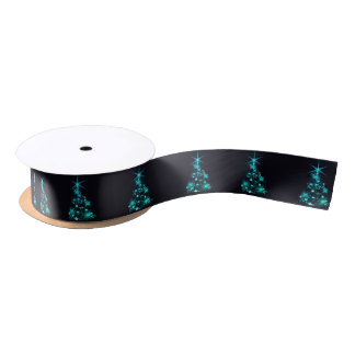 Green Shine of Stars on Christmas Tree Dark Satin Ribbon