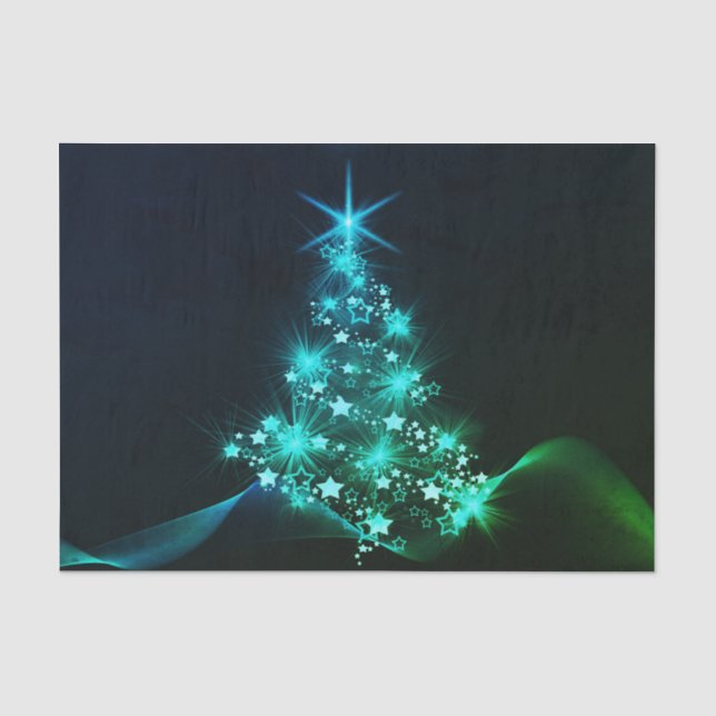 Green Shine of Stars on Christmas Tree Dark  Tissue Paper (Front)