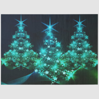 Green Shine of Stars on Christmas Tree Dark  Tissue Paper