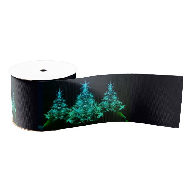 Green Shine of Stars on Christmas Trees Grosgrain Ribbon (Spool)
