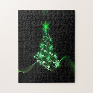 Green Shiny Christmas Tree Jigsaw Puzzle