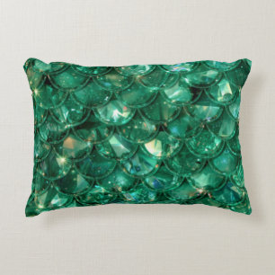 Green Shiny Mermaid Print Accent Pillow