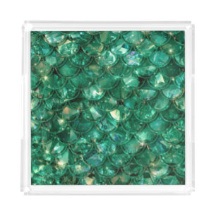 Green Shiny Mermaid Print Acrylic Tray