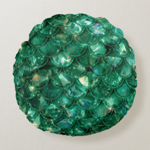 Green Shiny Mermaid Print Round Pillow