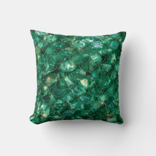 Green Shiny Mermaid Print Throw Pillow