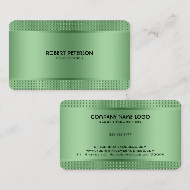 Green Shiny Metallic Design-Stainless Steel Look Business Card (Front/Back)