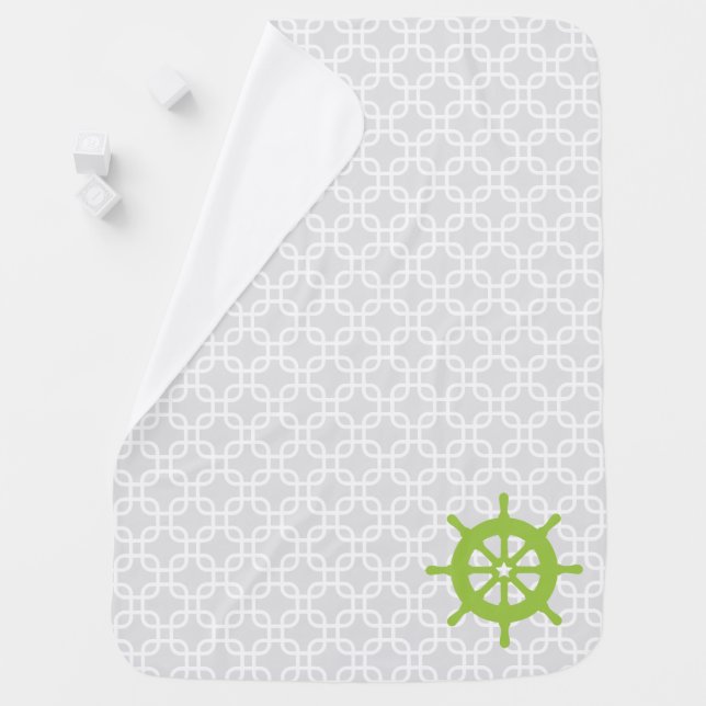 Green Ship Wheel Nautical Nursery Receiving Blanket (In Situ)