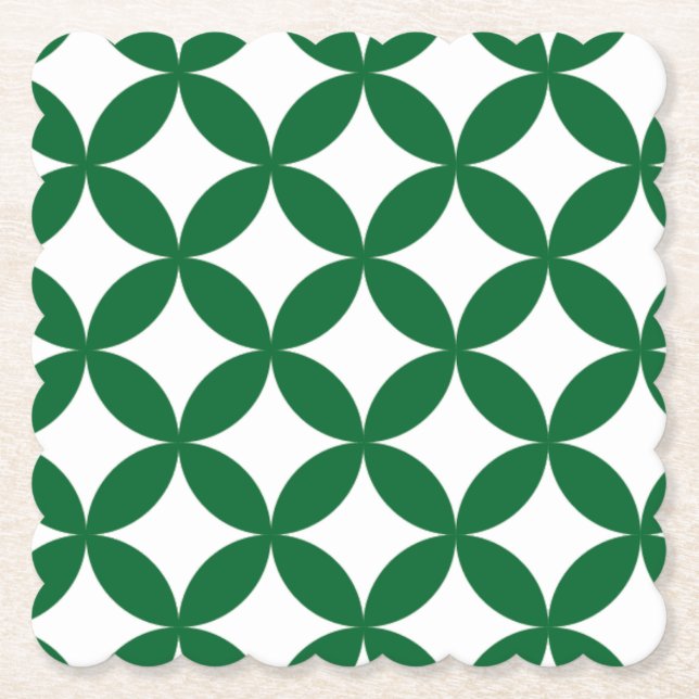 Green Shippo Scalloped Square Paper Coaster (Front)