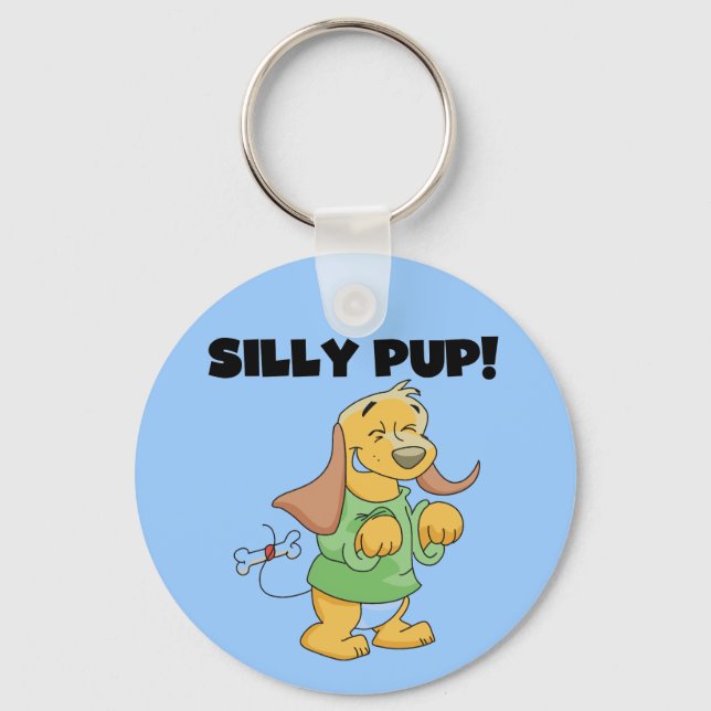 Green Shirt Silly Pup Tshirts and Gifts Keychain (Front)