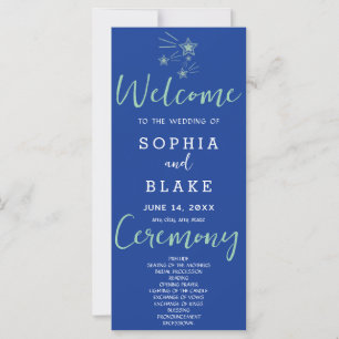 Green Shooting Stars Dark Blue Wedding Program