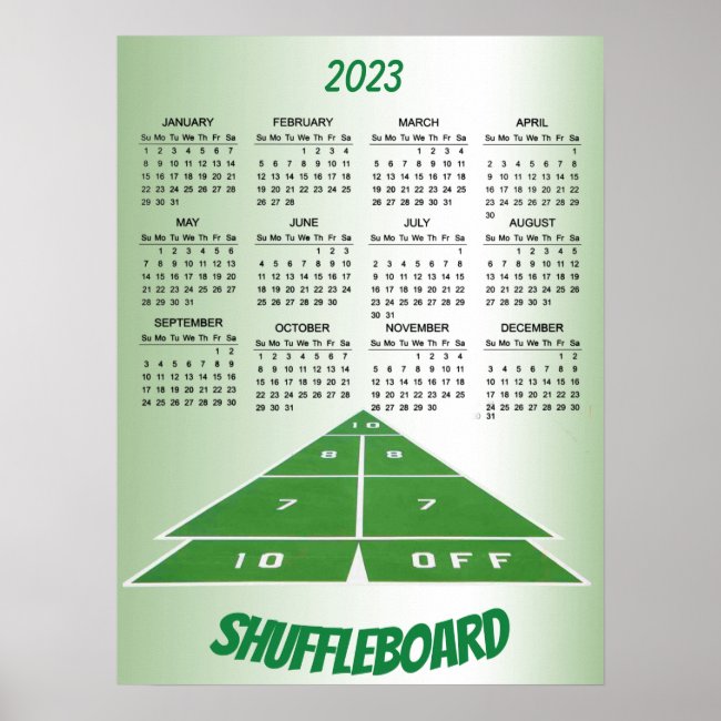 Green Shuffleboard 2023 Calendar Poster