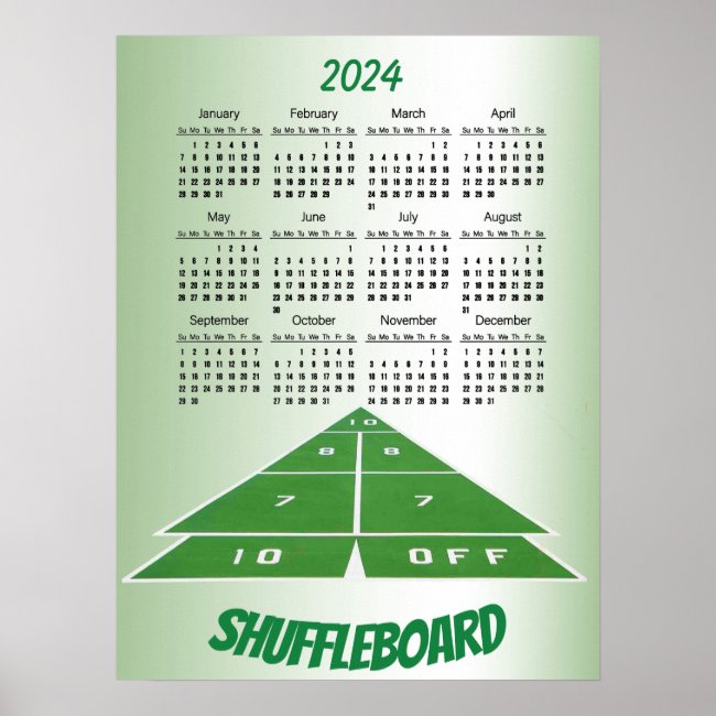 Green Shuffleboard 2024 Calendar Poster
