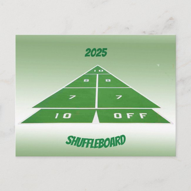 Green Shuffleboard 2025 Calendar on Back Postcard