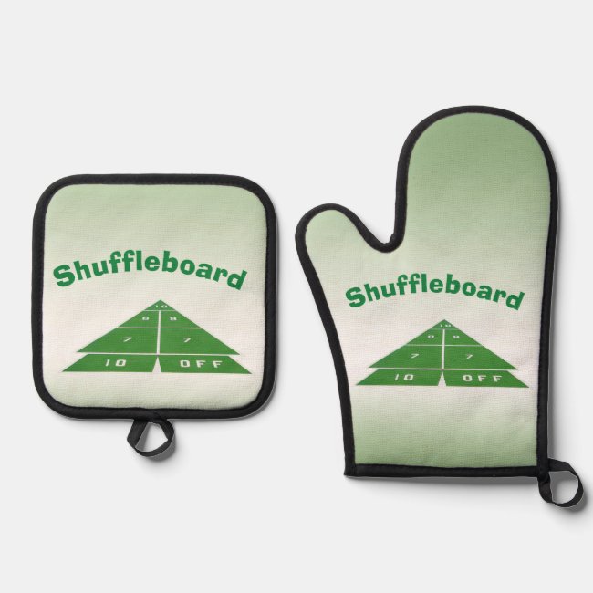 Green Shuffleboard Oven Mitt and Pot Holder Set