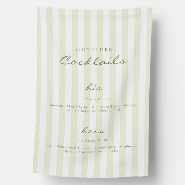 Green Signature Cocktails Fabric Wedding Sign (Front)