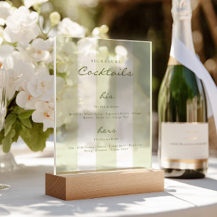 Green Signature Cocktails Wedding Acrylic Sign