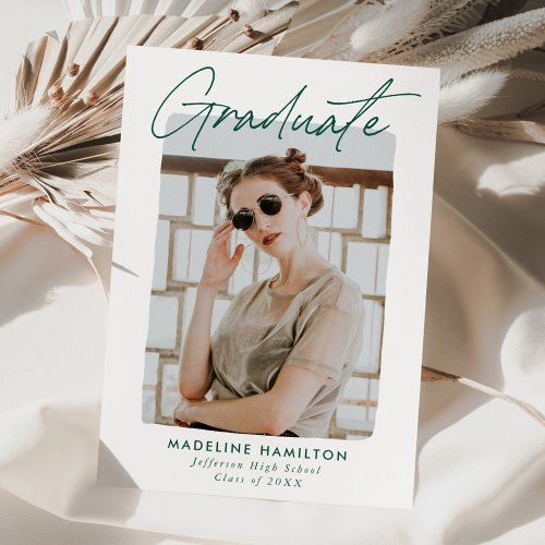 Green Signature Script Photo Graduation Announcement