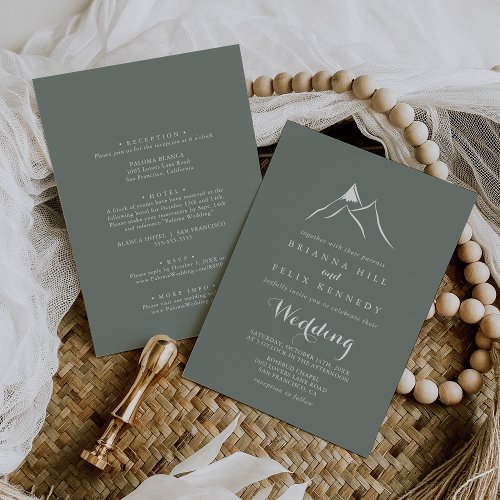 Green Silhouette Mountain Front  Back Wedding Invitation