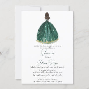 Green silhouette Quinceañera invitation