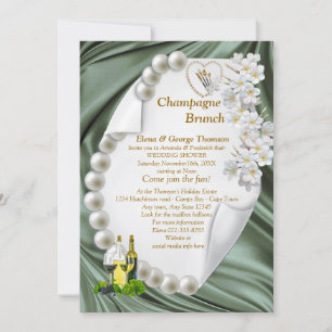 Green Silk & Ivory Pear Wedding Shower Invitation