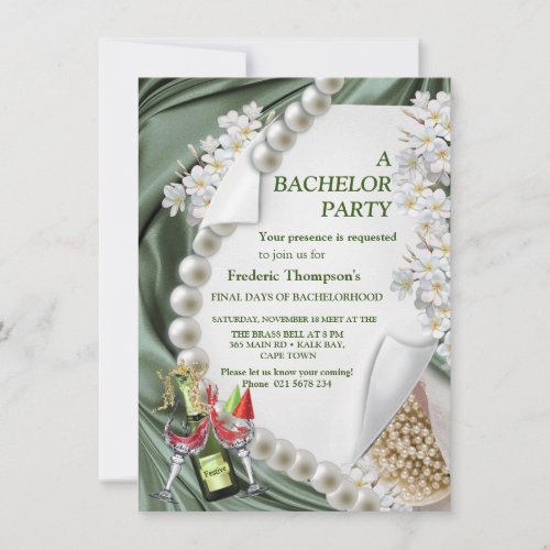 Green Silk  Ivory Pearls Bachelor Party