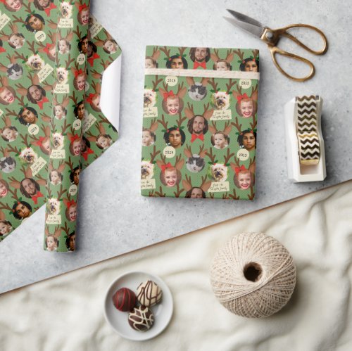 Green Silly Christmas Reindeer Antlers Wrapping Paper