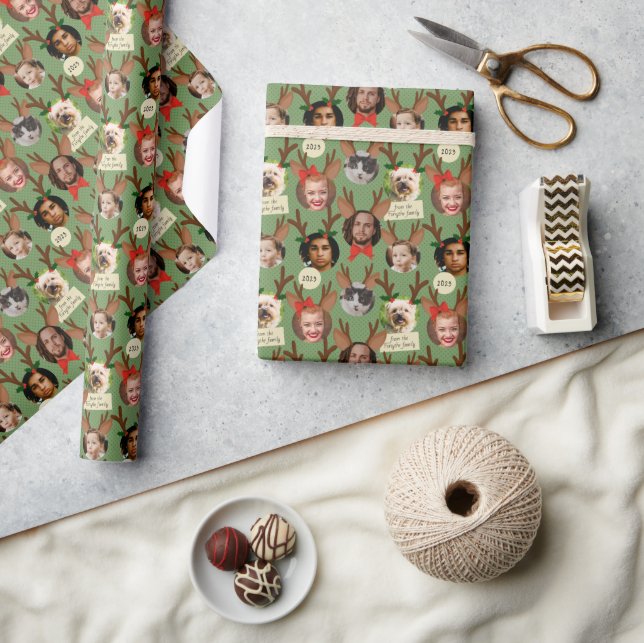 Green Silly Christmas Reindeer Antlers Wrapping Paper (Crafts)