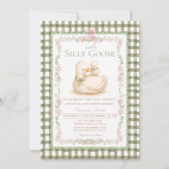 Green Silly Goose Baby Shower Invitation (Front)