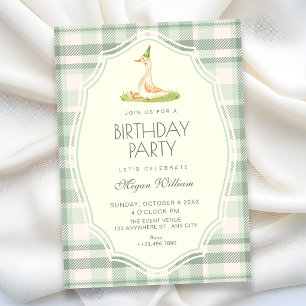 Green silly goose duck birthday invitation