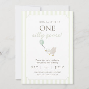 Green Silly Goose First Birthday Invitation