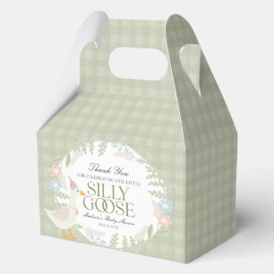 Green Silly Goose Floral Gingham Baby Shower Favor Boxes