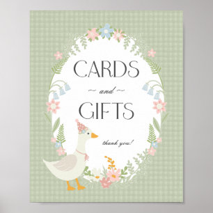 Green Silly Goose Floral Gingham Cards and Gifts Poster