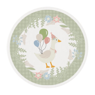 Green Silly Goose Floral Gingham Favors Edible Frosting Rounds