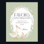 Green Silly Goose Floral Gingham Favors Sign<br><div class="desc">A silly goose is almost on the loose. This Silly Goose Party Decor Collection is perfect for celebrating your sweet little girl! Featuring an adorable silly goose, pastel florals, and soft gingham patterns, this collection is perfect for adding a touch of playful elegance to any party. Whether it’s for a...</div>