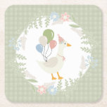 Green Silly Goose Floral Gingham Paper Square Paper Coaster<br><div class="desc">A silly goose is almost on the loose. This Silly Goose Party Decor Collection is perfect for celebrating your sweet little girl! Featuring an adorable silly goose, pastel florals, and soft gingham patterns, this collection is perfect for adding a touch of playful elegance to any party. Whether it’s for a...</div>