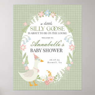Green Silly Goose Gingham Baby Shower Welcome Sign
