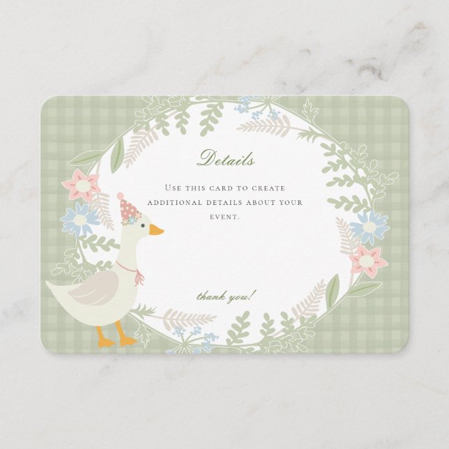 Green Silly Goose Gingham Floral Details Enclosure Card (Front)