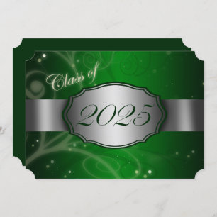 Green & Silver 2025 Graduation Party Invitation