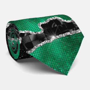 Green silver agate glitter marble look elegant neck tie